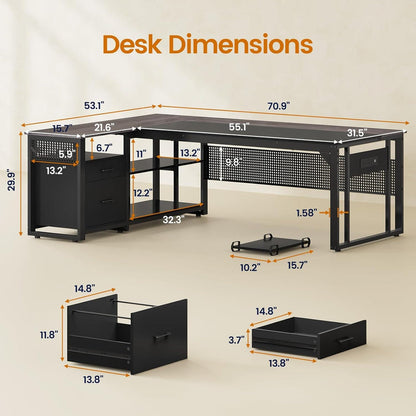 71 in Reversible L Shaped Executive Desk Grey