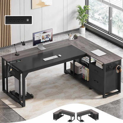 71 in Reversible L Shaped Executive Desk Grey