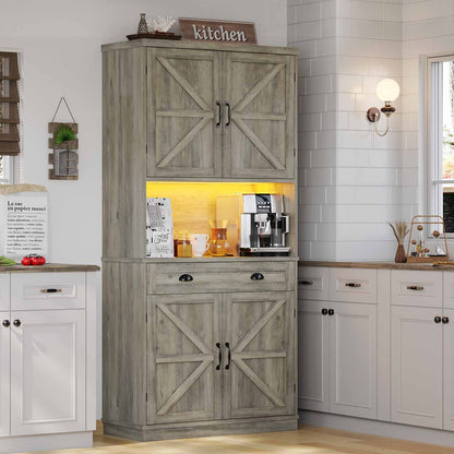 Farmhouse Kitchen Pantry Cabinet with Adjustable Shelves Grey