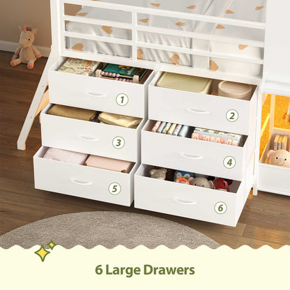 Twin-Low Loft Bed with Guardrail Under-Hide Seek Bed Play Space White