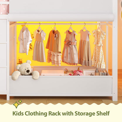 Twin-Low Loft Bed with Guardrail Under-Hide Seek Bed Play Space White