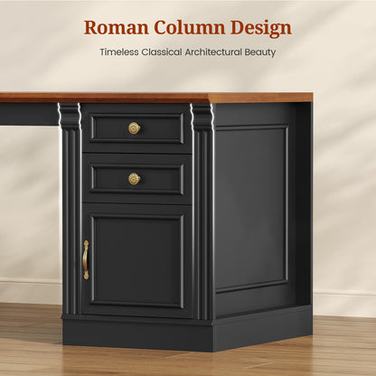 Uposoja 110" Two Person Desk with Drawers Cabinet and Storage Shelves Black Brown