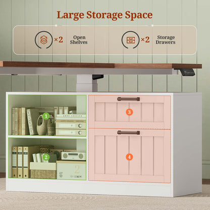 Uposoja L Shaped Electric Standing Desk with Drawers and Storage Shelves White