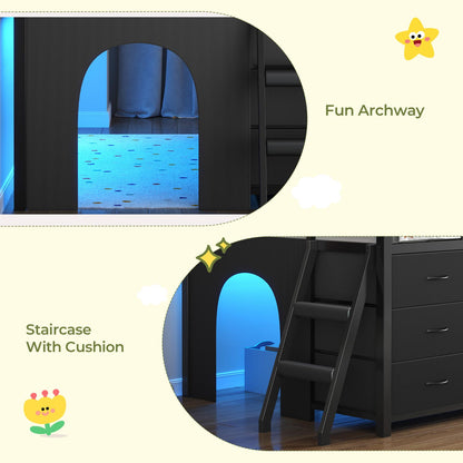 Twin-Low Loft Bed with Guardrail Under-Hide Seek Bed Play Space Black