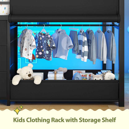 Twin-Low Loft Bed with Guardrail Under-Hide Seek Bed Play Space Black